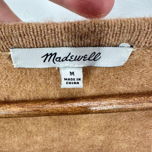 Madewell Kent Cardigan In Heather Timber‎ Cream Brown Colorblock Coziest Yarn M - Picture 2 of 5